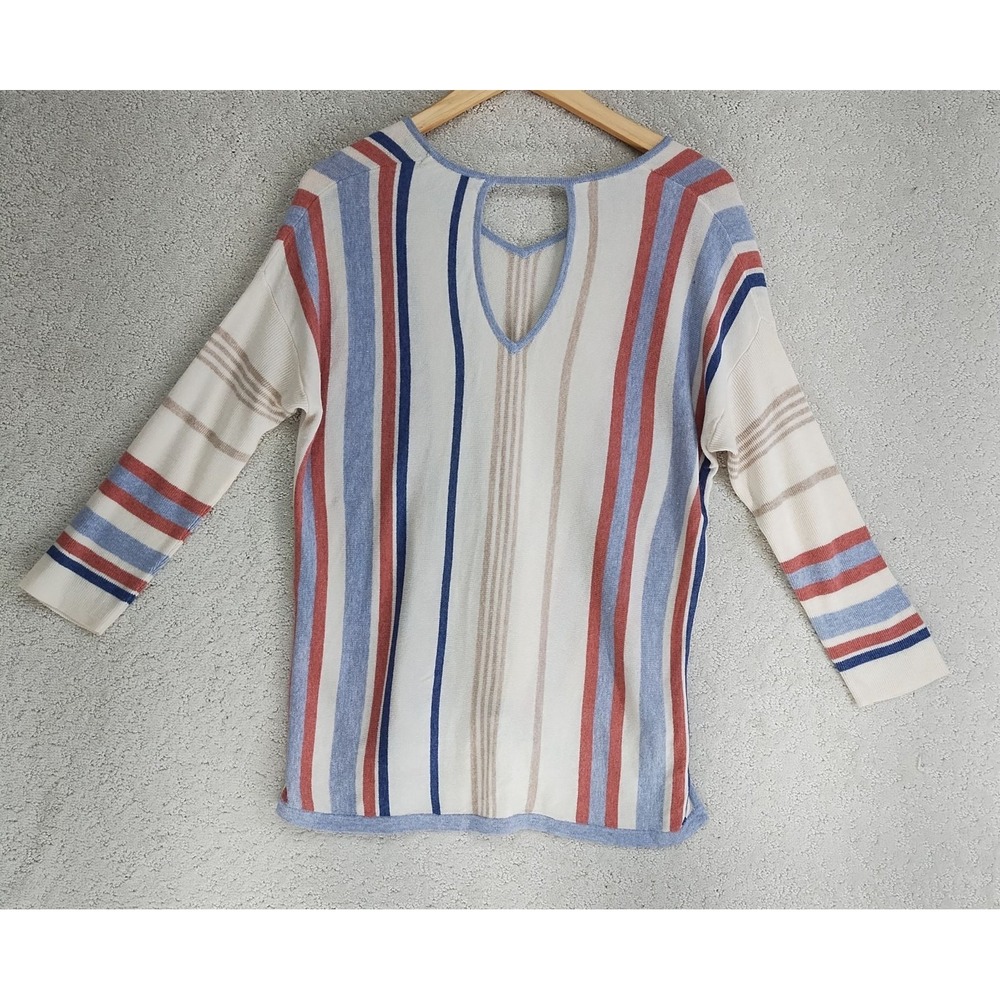 M&S Collection Knit Top Womens 12 Striped V Neck Keyhole Back Lightweight